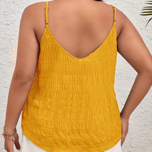 Women's Plus Size Textured Solid Ruched Cami Top - Picture 3 of 5